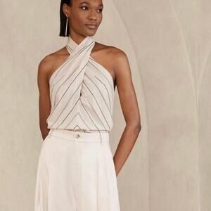 Banana Republic Rhapsody Poplin Halter Top Cream Striped L